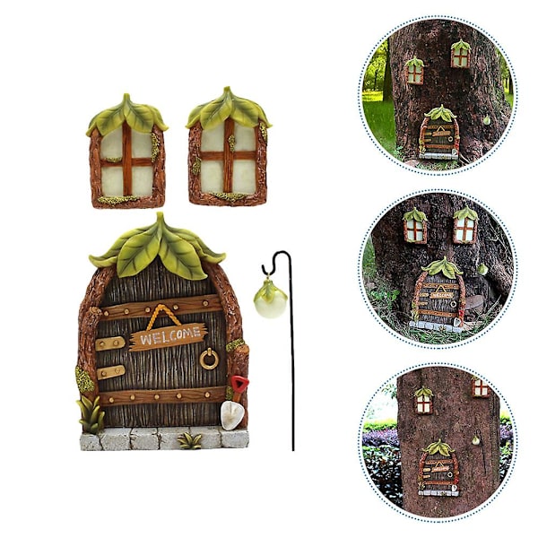 Träddekor Gnome Hemdörr Fe Gnome Dörr Dockhus Miniatyr Möbler Fehus Trädgårdar Utomhus Miniatyr Tillbehör