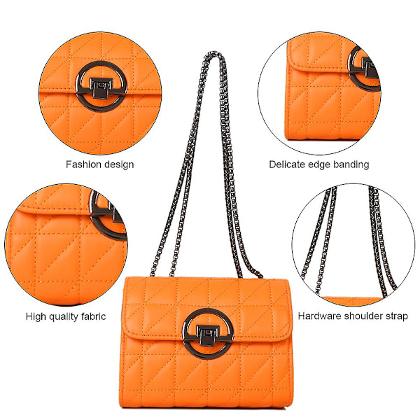 Liten quiltad plånbok Crossbody-väska för kvinnor med kedjerem Mode kvinnlig tonårsflicka Orange