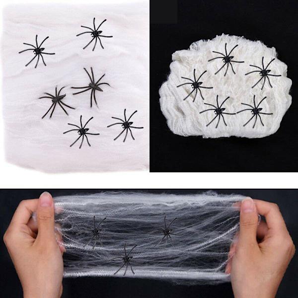 6 förpackningar Halloween spindelnätsdekoration, 6 x 100g spindelnät med 6 x 60 falska spindlar för Halloween-dekoration rekvisita för Halloween-karnevalfest