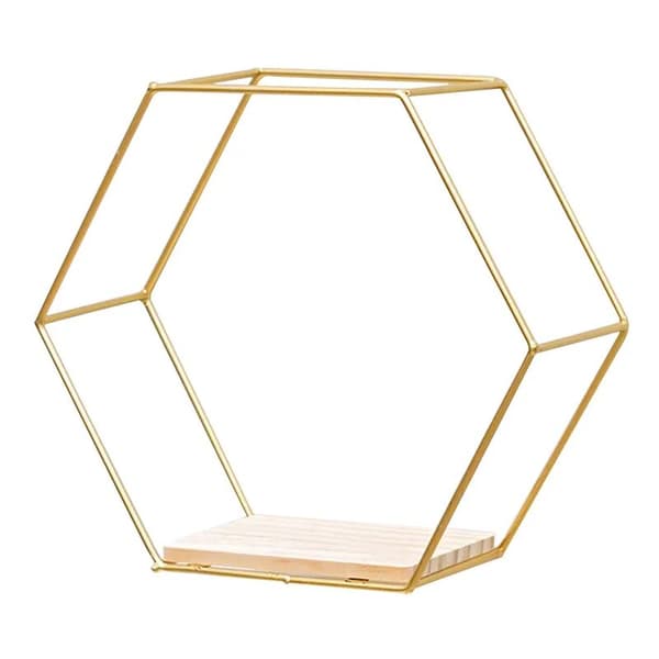 Multifunktionel nordisk stil jernvæghylde Geometrisk solid sekskantet hylde til hjemmet Sort M