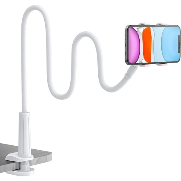 Sängtelefonhållare, Svanhalstelefonhållare, Flexibel Lång Arm Justerbar Telefonhållare för iPhone 13 Pro, 12 11 Pro XS Max 5 tum (Vit??)
