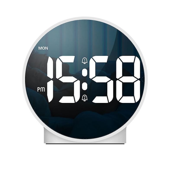 Liten digital väckarklocka LED skrivbordsreseelektronisk klocka dubbla larm snooze dimbar daginställning 12/24h veckodisplay 4 tum vit (ingen batteriadapter)