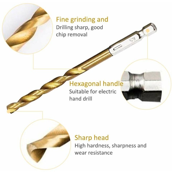 HSS-spiralborr 13 st HSS-spiralborr med titanbeläggning 1,5 mm-6,5 mm för borrning i trä/metall/plast
