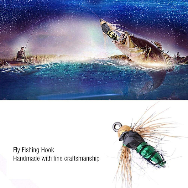 40 stycken realistisk flugfiske Öring Flugbete Krok Flugfiske Kit Box (guld, grön)