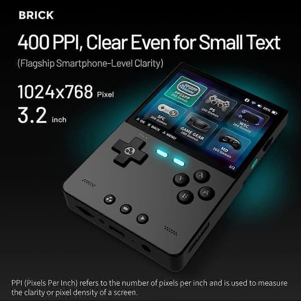 BRICK 128GB Bärbar Spelkonsol, Linux Handhållen Videospelskonsol, 3,2-tums 1024x768 IPS-skärm, Retro Spelkontroll B