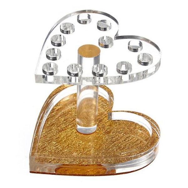 Nagelborstställ i akryl, hjärtformad 12-håls sminkborsthållare (guld)