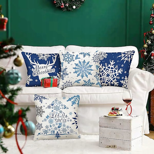 4x Christmas Blue Snowflake Örngott till jul