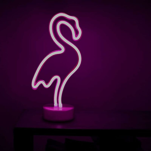 LED neonlysskilte Udsmykning af værelse Natlys Batteri- og USB-drevet indendørs belysning Natbordslamper til julefestbar (Pink Flamingo)