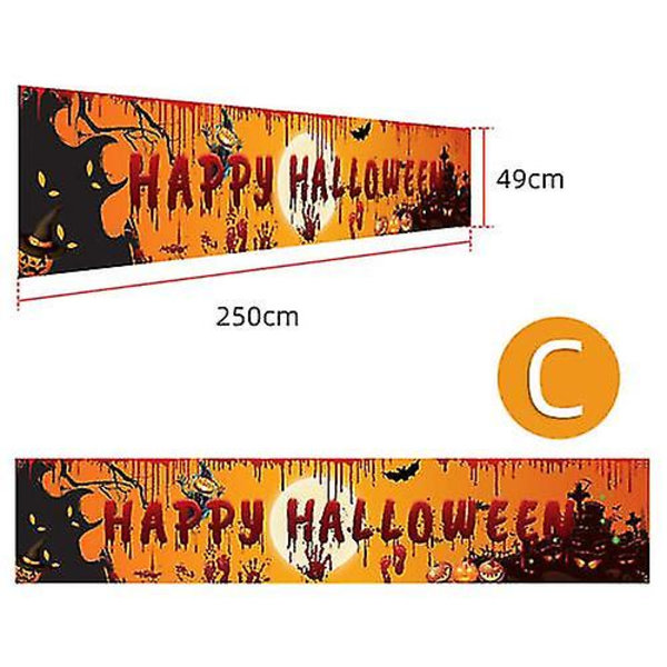 Glad Halloween Hängande Banner Flagga Fest Fira Hopvikbar Hem Utomhus Dekoration（C）