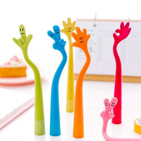 12*nyhet Fingergest Rolig Böjbar Kulpenna Kreativ Funky Handskylt Kulspetsgummi Tecknad Form Kulspetspenna