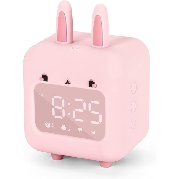 Barnväckarklocka - Digital väckarklocka för barn - Söt kaninväckarklocka för tjejer - White Noise väckarklocka - Nattljus med USB - barnväckare