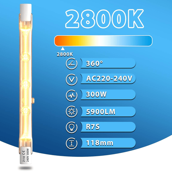 Dimbar R7s 118mm 300w Ampull Halogne Crayon Ac220-240v 5900lm J118 Projektör Halogne Linaire Pour Lclairage