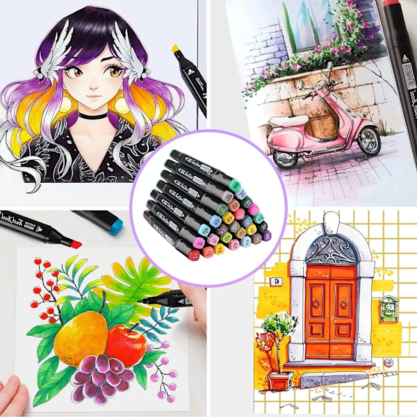 Highlighter Twin Tip Sketch Marker Pens Set med bärväska Graffitipennor - 60 färger