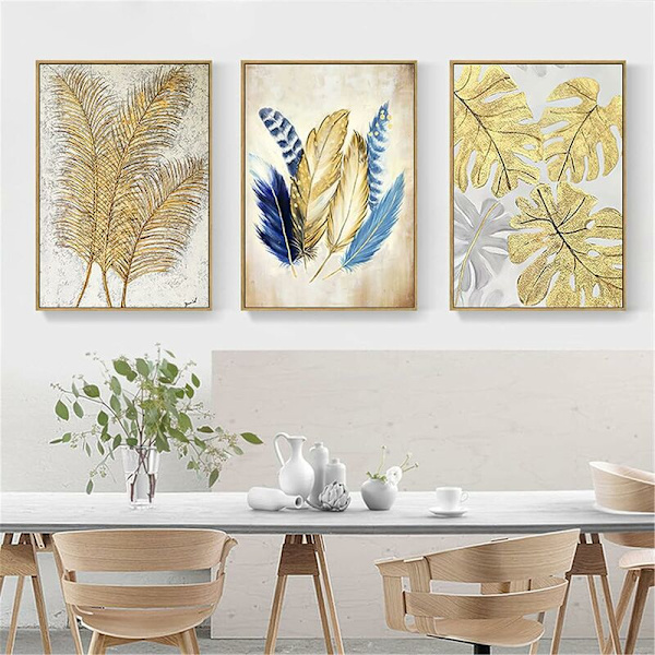 Set med 3 moderna väggkonstposters, guldfolie-konsttryck för vardagsrum, oramad Triumph (40 x 50 cm)