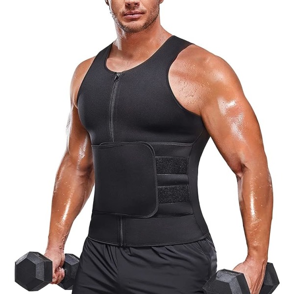 Saunaliivi laihdutusvyöllä neopreeni miesten fitness -korsetti hiki liivi tankkitoppi muotoilupaita fitness -paita laihdutus - M