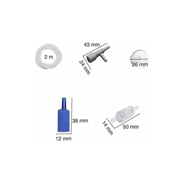 Akvarie Luftpumpe, Støjsvag Oxygenpumpe med Luftslange, Boble Sten, Tilbageventil og Kontrolventil til 1-150 Liter Akvarium