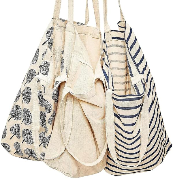 3-pack återanvändbara shoppingkassar i bomull, 38 x 42 x 9 cm