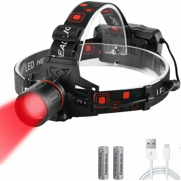 Röd pannlampa, jaktröda LED-strålkastare Uppladdningsbar pannlampa med zoombart rött filter
