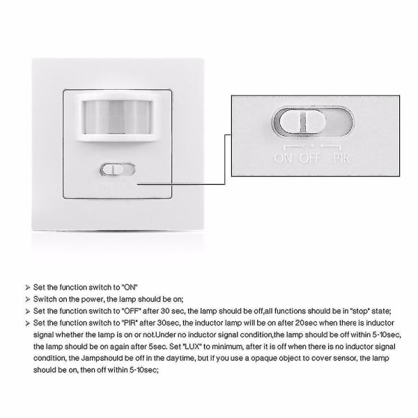 Rörelsedetektor för inomhusbruk, infälld väggmontering, anpassad LED, infrarödsensor, programmerbar, räckvidd 9m/160, 3 trådar