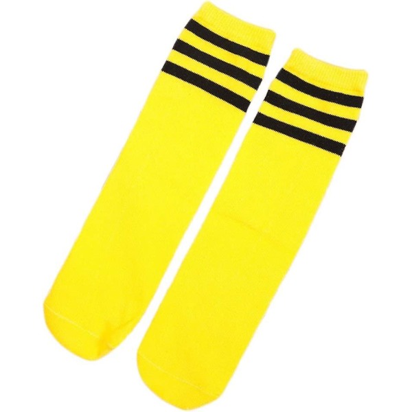 Barnfotbollsstrumpor över knäet (gula och svarta ränder) 1 par