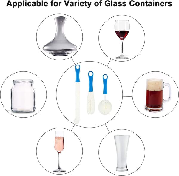 Karaffrengöringsborste Tre-delad Böjd Glasvaror Svampborste (Blå)