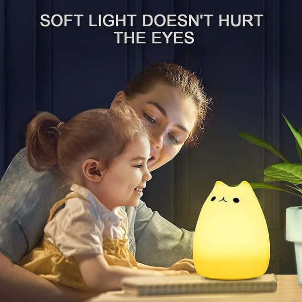 Natlampe barn, silikone LED sengelampe med 7 lysende touch USB opladningsmulighed natlampe