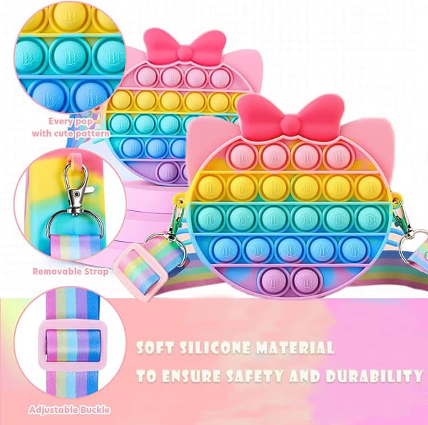 2 i 1 Push Bubble Pop It Fingertip Toy Cat Pop it Bag katt