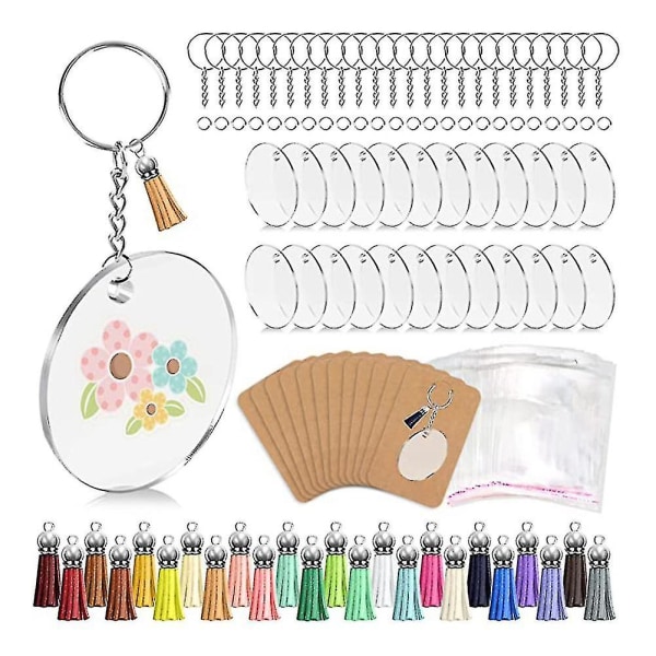 144 st Acrylic Keychain Blank Set, nyckelkedja för vinylnyckel kommer med Acrylic Blank Bulk, för Diy Ke-9