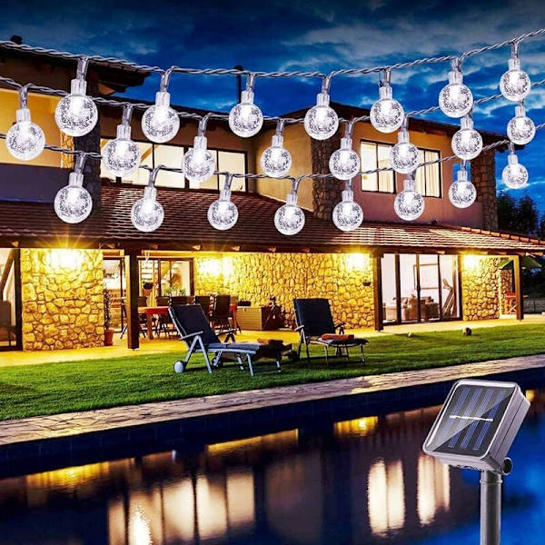 Garland-valot, 6,5 m 30 LED aurinkokäyttöiset keijut valot ulkona pallo aurinkovalot 8 tilaa vedenpitävä ulkokoristelu - viileä valkoinen