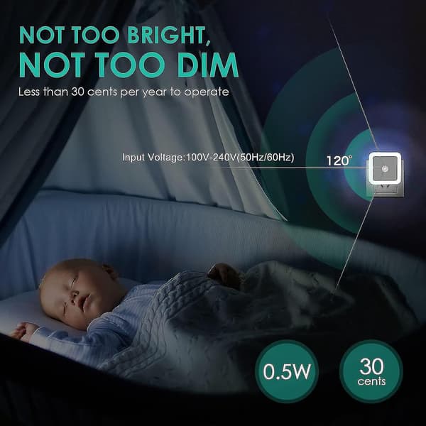 Natlys sæt med 6 LED natlys til børn med lyssensor, babynatlys, natlys til