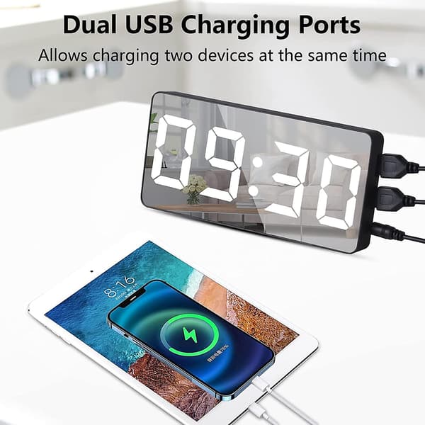 Digital Reseklocka Digital Klocka Drivs av USB med Snooze-knapp Stack Datum 12/24 Timmar, Svart