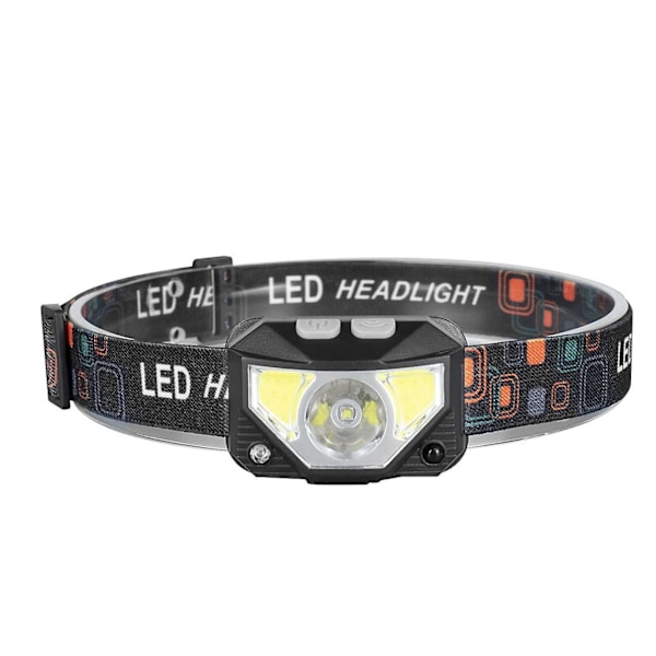 Uppladdningsbar led-strålkastare, aluminium-plastmaterial, rörelsesensorhuvudljus, 6 ljuslägen, vit och röd led, ipx6 vattentålig. Perfekt för Ru