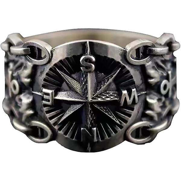 Justerbar silverring för män och kvinnor, fidgetring i öppen stil, med vikingakompassring, stjärnfallsring stil 1