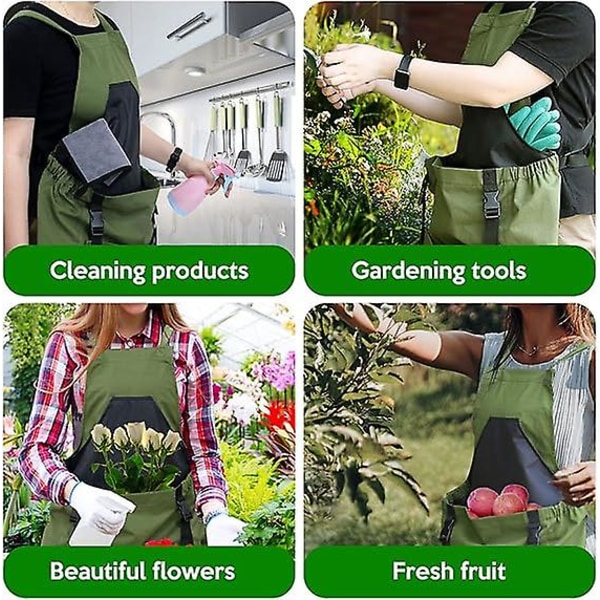 Trädgårdsförkläde, trädgårdstillbehör Trädgårdsredskapsbälte justerbart med multifunktionsficka (armégrön)