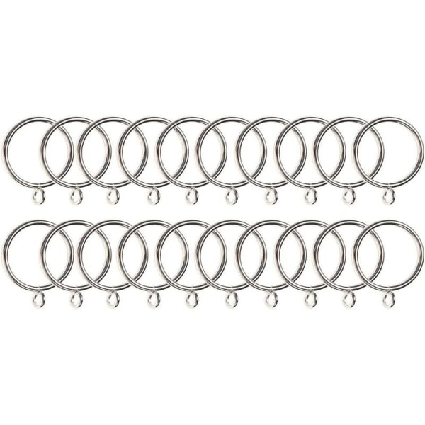 Set med 20 gardinringar, hängande ringar för gardiner och stänger, 50 mm innerdiameter, silver