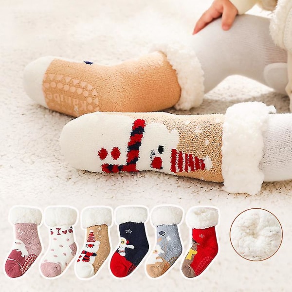 1 par flickor casual fleece strumpor 3d tecknad mönster höst vinter tjocka varma strumpor-4（M，A）