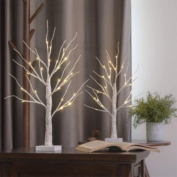 Sæt med 2- 2ft 24lt Varm hvid Led Birch Tree Light Bordplade Bonsai Tree Light smykkeholder