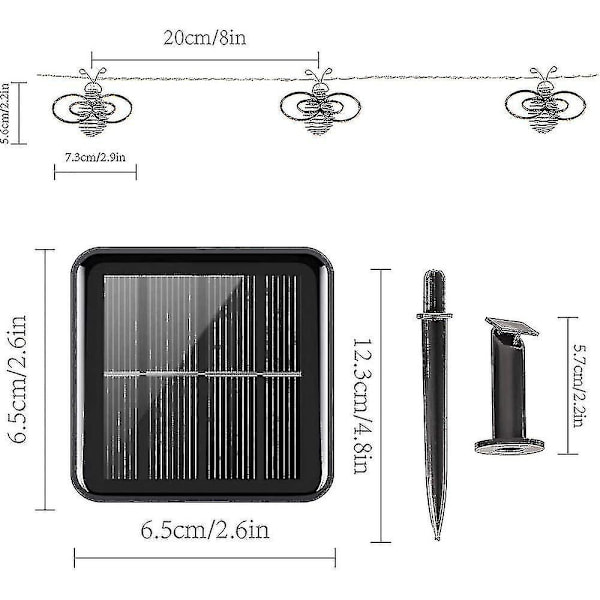 Zhongxin Solar Garden Lights, 15 Led Metal Honey Bee Fairy String Lights, Warm White Led, 2.85m/9ft, Vattentäta Utomhuslampor För Hem, Trädgård, Staket
