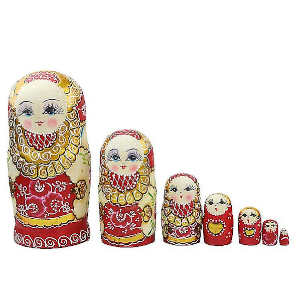7 st/set Nya Trä Ryska Nesting Dolls Fläta Flicka Leksak Traditionell Matryoshka-4