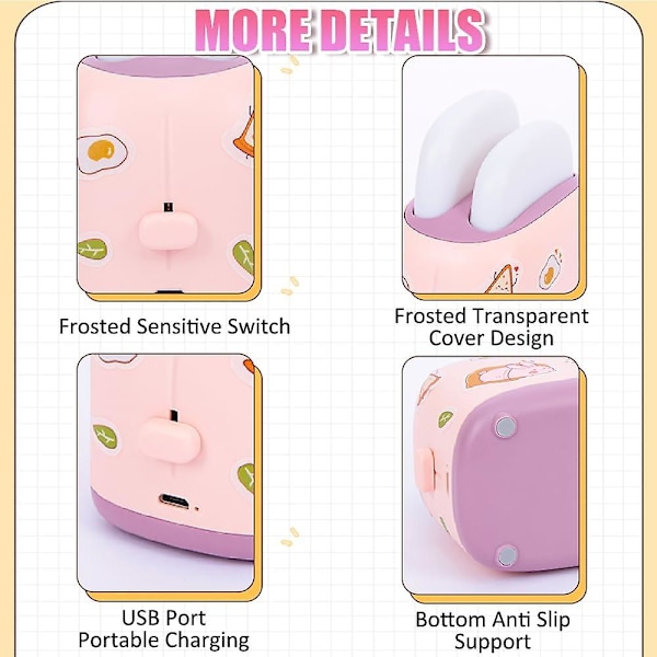 Søt Toast Brød Barnehage Nattelys Med Oppladbart Led Bordlampe Sengelampe For Soverom, Stue Dekor, Bursdagsgaver Til Barn (Rosa)