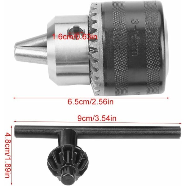 3-16mm borrchuck med borrchucknyckel för elektrisk borr B16/B18/1/2-20UNF för svarvar och borrar (3-16mm [B16])