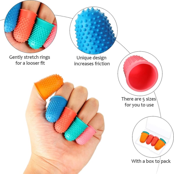 Gummi fingertoppsdynor Återanvändbara fingerskydd 5-pack (5 storlekar)