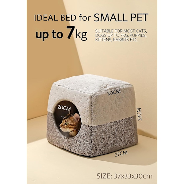 Kattgrotta säng, lämplig för inomhuskatter under 7 kg, 37x33x30 cm 3 i 1 varm grotta katthus kattsoffa säng hopfällbar