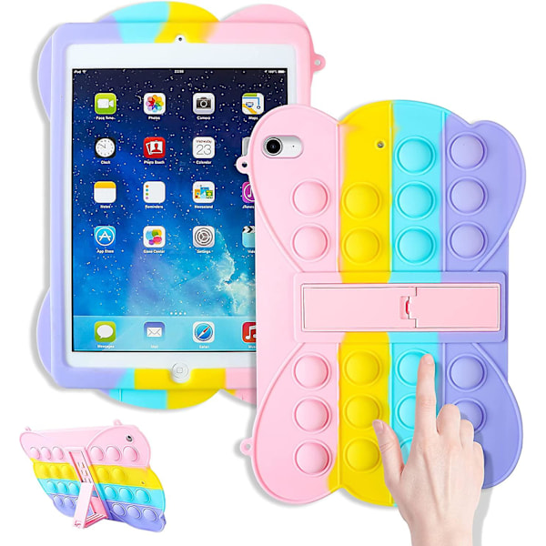 Färgglatt Fjärilsfodral för iPad Mini 4 - Cartoon Rolig Kawaii Söt Silikon Kul Skydd Stilren Mode Unik Design Fidget Skyddande Estetisk för Flickor Pojkar K