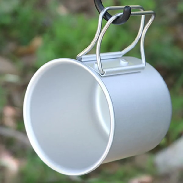 300 ml Camping Vattenkopp, Bärbar Utomhus Hopvikbar Aluminiumkopp för Camping Picknick Trekking (Vit)