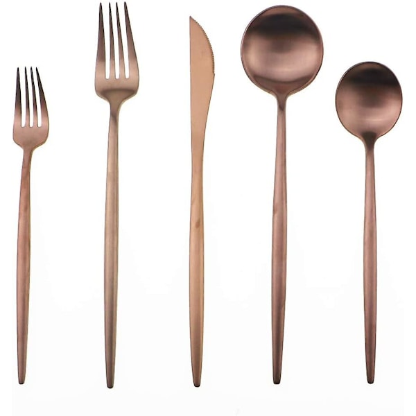Matt roséguld bestickset, 5-delat set 18/10 rostfritt stål
