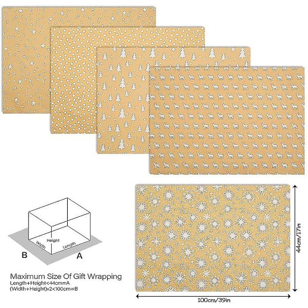 Kraft Julpapper Rulle, Presentpapper 5 Mönster 39\" X 17\"