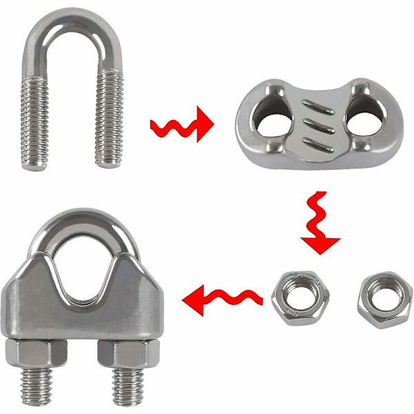 M8 Kabelbindere U-Bøjle Bolt Kabelklemme 304 Rustfrit Stål Kabelklemme Sadel Wire Rope Clips til Udendørs Tøj Tørrestativ 10PCS