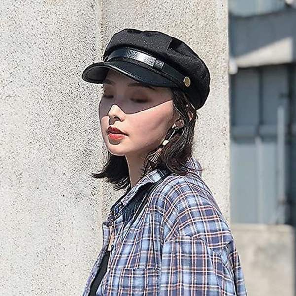 Förarhatt, förarhatt, klassisk brittisk flat top fiskehatt, retro newsboy hatt svart