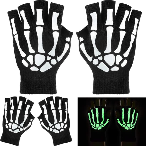3 par Halloween stretchiga stickade mekanikerhandskar vinter varma lysande handskar